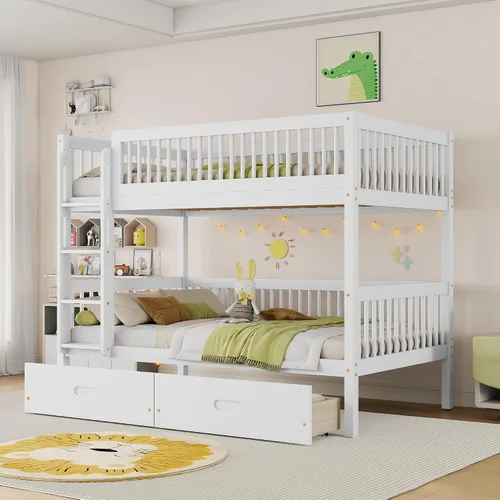 Vista 14 de Harper & Bright Designs Litera individual sobre individual con 2 cajones de almacenamiento, camas convertibles, base de cama de madera maciza