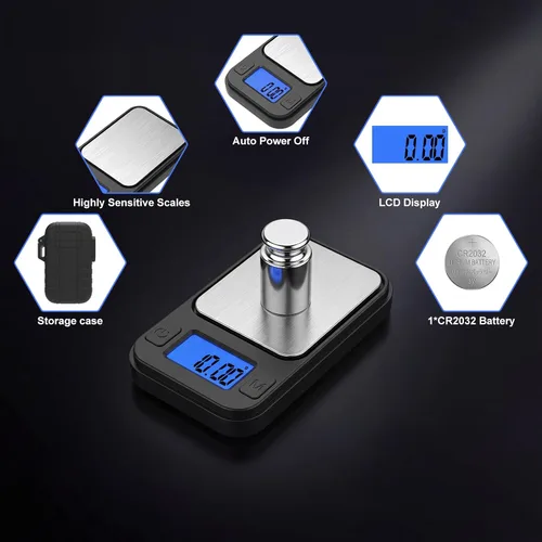 Vista 6 de Diyife Báscula de miligramo, báscula de bolsillo de alta precisión de 7.05 oz/0.0004 oz, 8 unidades con estuche de almacenamiento, báscula digital