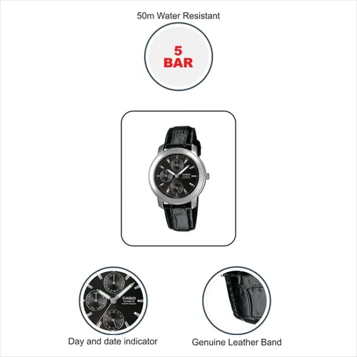 Vista 7 de Reloj Casio Enticer analógico negro dial hombres - MTP-1192E-1ADF A167
