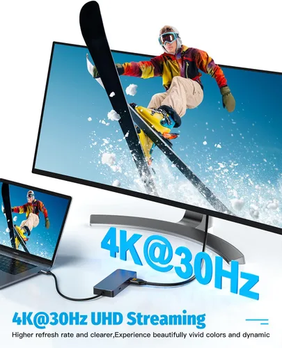 Vista 4 de Hub Ethernet USB C, adaptador multipuerto USB C de 6 puertos con HDMI 4K @30HZ, 3 USB 3.0, carga USB C PD de 100 W, RJ45, apto