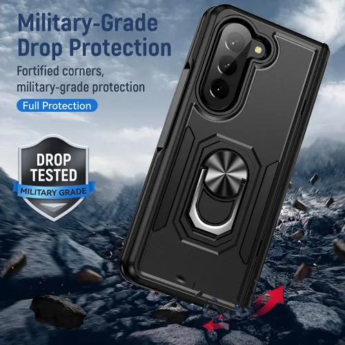 Vista 2 de Funda para Samsung Galaxy Z Fold 5 con anillo de soporte, imán de sujeción agradable a la piel, de alto valor, para Samsung Galaxy Z Fold 5, funda