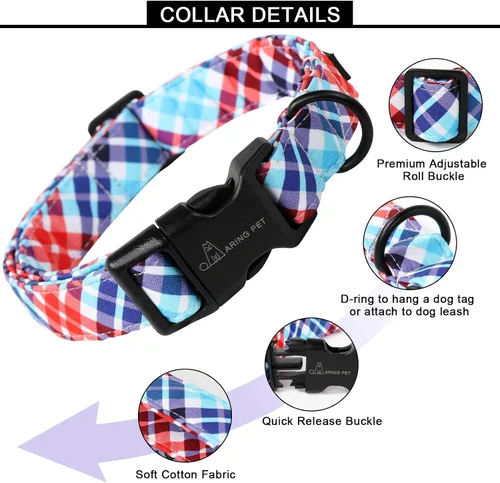Vista 261 de Aring Pet Collar de algodón, ligero y ajustable, con hebilla de liberación rápida, para perros pequeños, medianos y grandes, para cachorros, S, Hoja