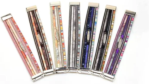 Vista 4 de KunBead Pulseras de cuero para mujer, hechas a mano, trenzadas, bohemias, multicapas, pulsera de pulsera para cumpleaños
