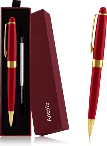 Vista 6 de Ancolo Bolígrafo negro, tinta negra a granel, punta media de 0.039 pulgadas (0.039 in), escritura suave, bolígrafos negros y dorados para hombres