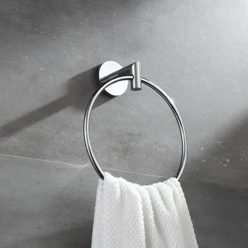 Vista 6 de Anillo de toalla cromado, toallero de mano de latón para baño, toallero de mano moderno montado en la pared, cromo, 077060-CR Leo Seires