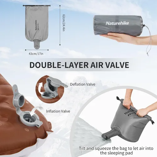 Vista 4 de Naturehike - Colchoneta ultraligera aislada con R5.8, colchón inflable de doble acolchado de 3.2 pulgadas para camping, senderismo, escalada
