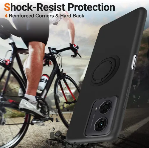 Vista 6 de Funda de teléfono para Motorola Moto G04/Moto G24/E14 con protector de pantalla de cristal, soporte de anillo giratorio de 360°, soporte de silicona