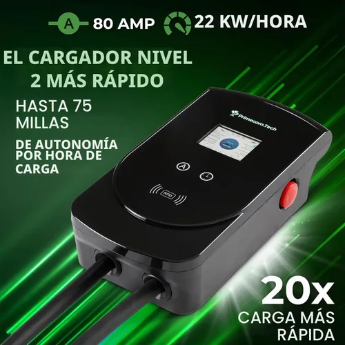Vista 8 de PRIMECOM 80 Amp 20 veces más rápido, 22 KW, 220 voltios, nivel 2, longitud de cable de 18 pies a 50 pies, estación de carga inteligente