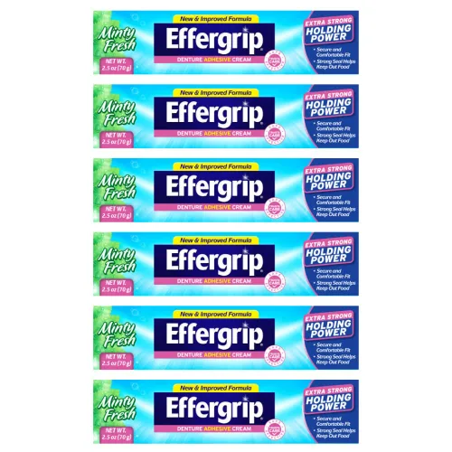 Vista 2 de Effergrip Crema adhesiva para dentaduras postizas, poder de sujeción extra fuerte, 2.5 onzas (paquete de 3)