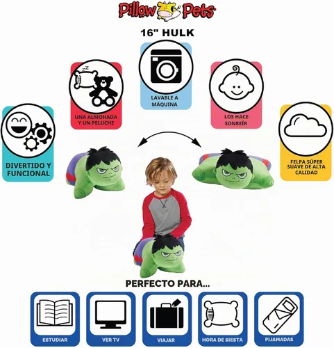 Vista 4 de Pillow Pets Marvel Hulk, juguete de peluche de 18 pulgadas