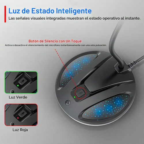 Vista 3 de Micrófono USB para computadora Plug & Play, micrófono de escritorio flexible de cuello de cisne para podcasting, transmisión, conferencia, micrófono