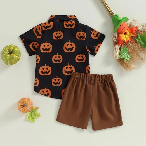 Vista 7 de Gueuusu Ropa de Halloween para bebé niño, camisa de manga corta con botones y cintura elástica, 2 piezas, traje de caballero