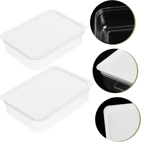 Vista 2 de Recipientes de alimentos para refrigerador resistentes al desgaste con tapas, cajas rectangulares transparentes para almacenamiento de carne