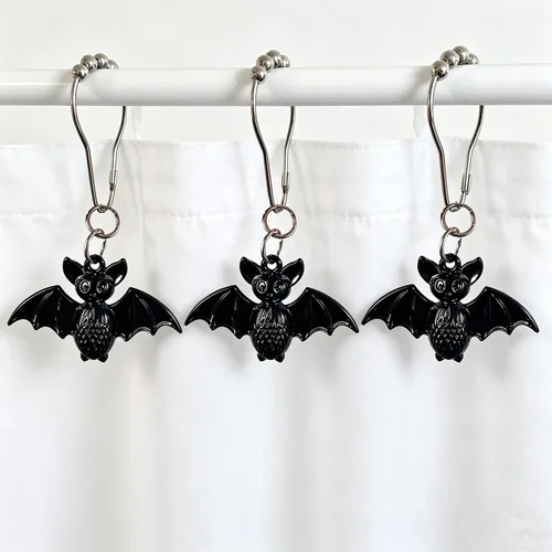 Vista 2 de Ganchos de cortina de ducha de murciélago, 12 piezas de murciélagos de Halloween inoxidables de metal para barras de ducha de baño, decoración