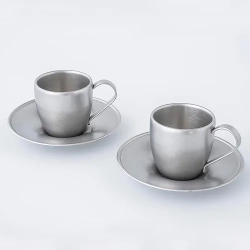 Vista 2 de VINTAGEINOX - Taza y platillo vintage Inox DW, regalo, hecho en Japón, cafetería, restaurante, té, café, acero inoxidable, envejecimiento