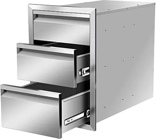 Vista 8 de Cajones de cocina para exteriores, cajones de barbacoa de montaje empotrado estilo marco de caja con mango de acero inoxidable, cajones de isla