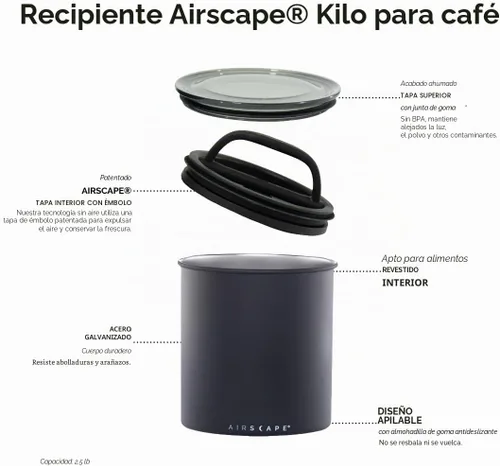 Vista 2 de Airscape de Planetary Design Almacenamiento de café de 2.2 libras Negro mate