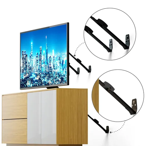 Vista 8 de Family Care Correas de seguridad para TV 4 paquetes+regalo - Correas de metal para muebles a prueba de bebés - Correas de TV de seguridad