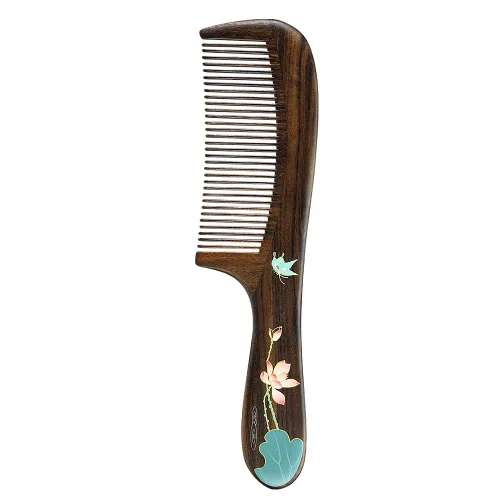 Vista 2 de TAN MUJIANG Peine para el cabello de madera natural antiestático (mariposa y loto)