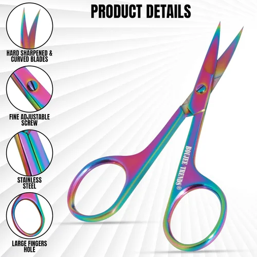 Vista 3 de Tijeras de uñas para uñas, cejas, bigote, facial, nariz, oído, peluquería, multiusos, tijeras de belleza pequeñas, cuchillas curvadas y afiladas