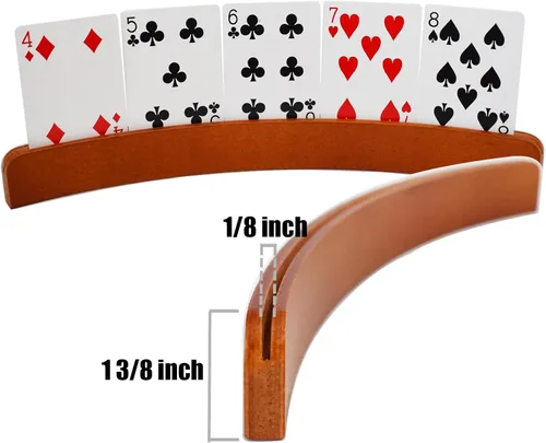 Vista 4 de Yuanhe Porta cartas de madera - Bandeja curvada para juegos de cartas, juego de 4