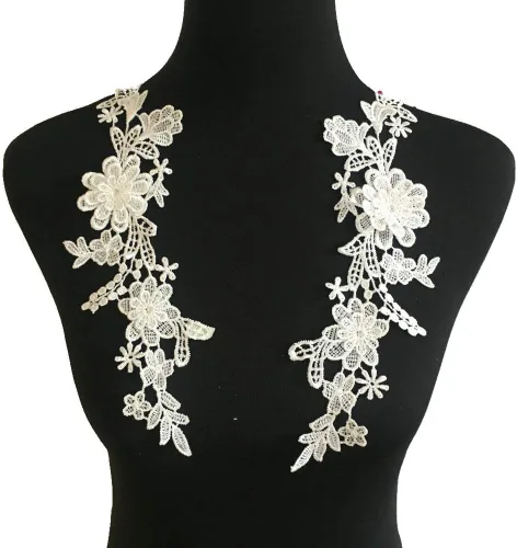 Vista 17 de 1 par de apliques de bordado para boda, encaje floral, adornos de costura (negro A)