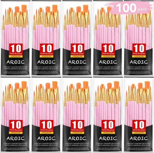 Vista 16 de AROIC Pinceles de Pintura Pequeños a Granel, 80 Piezas de Pinceles de Pintura de Cerdas de Nylon Negro para Niños con Punta Plana Redonda