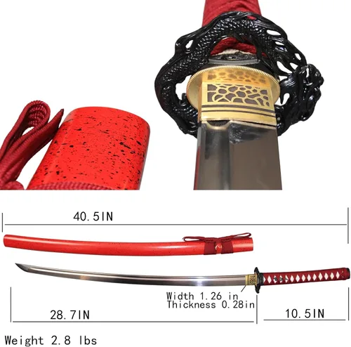 Vista 4 de Espada katana japonesa real hecha a mano, espada samurái de espiga completa, 40.5 pulgadas, bolsa de soporte incluida