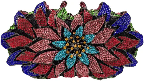 Vista 12 de Boutique De FGG Bolsos de noche con diamantes de imitación de flores para mujer, para fiesta formal, de cristal, bolso de mano de boda, mini Dorado