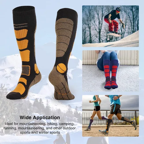 Vista 5 de Calcetines de esquí de lana merino térmicos hasta la rodilla, calcetines deportivos de snowboard para hombres y mujeres, caza