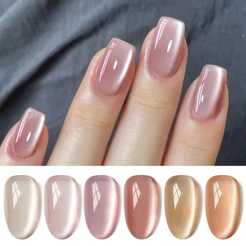 Vista 32 de Born Pretty Esmalte de uñas de gel magnético de ojos de gato verde, 6 colores brillantes con purpurina de cristal holográfico, salvia, oliva