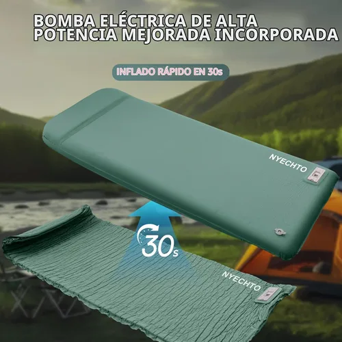 Vista 2 de Colchoneta de dormir autoinflable con bomba eléctrica, 3.14 pulgadas de espuma viscoelástica ultra gruesa para acampar, fácil de inflar y desinflar