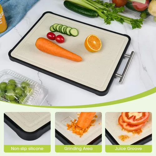 Vista 6 de Tabla de cortar de acero inoxidable, tablas de cortar de acero de doble cara para cocina, tabla de cortar 316/PP puro de grado alimenticio