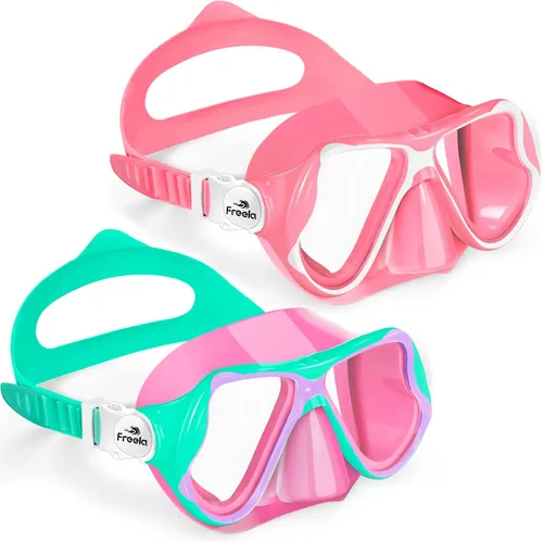 Vista 15 de Freela Paquete de 2 gafas de natación para niños y niñas de 3 a 14 años, lente de vidrio templado de 180° HD con cubierta de nariz para piscina