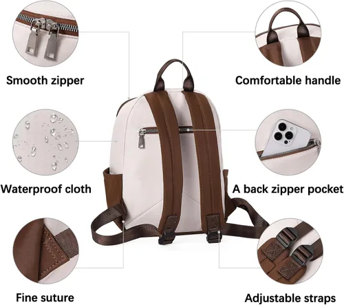 Vista 5 de Mochila monedero para mujer, mochila convertible de moda, 0 blanco con marrón, Mochilas de viaje