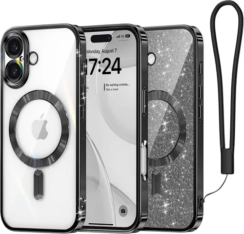 Vista 38 de Meifigno - Funda diseñada para el iPhone 16 Pro de 6.3", [Tarjeta de purpurina y correa para la muñeca] [Compatible con MagSafe]