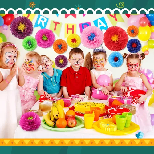 Vista 7 de Geyee 27 piezas de flores de papel mexicanas coloridas para fiestas, carnaval mexicano para telón de fondo de fiesta floral, cumpleaños, boda