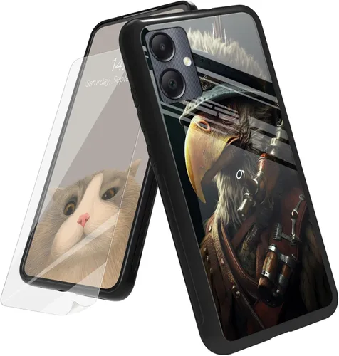 Vista 143 de Funda para Samsung Galaxy A12 5G con protector de pantalla, parte trasera de vidrio templado + TPU de silicona suave que absorbe los golpes