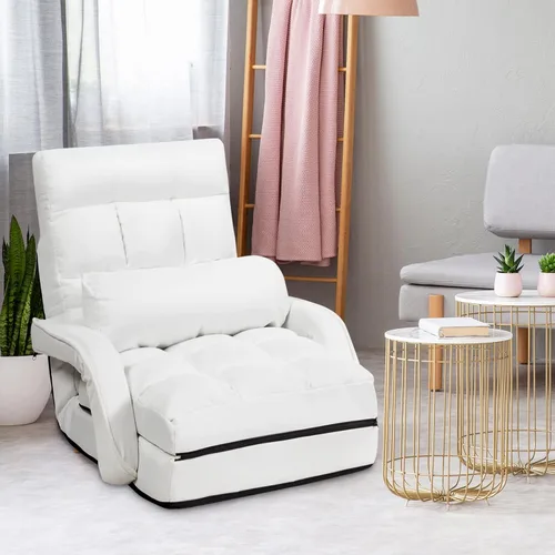 Vista 2 de COSTWAY Silla de suelo ajustable, sillón plegable con 5 posiciones, cojín de asiento desmontable, sofá cama para sala de estar, dormitorio, oficina