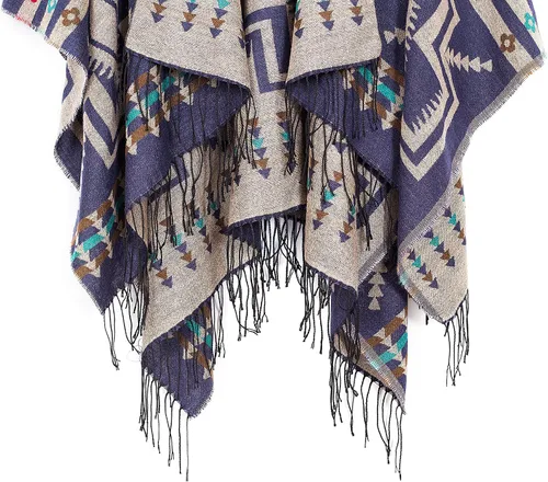 Vista 4 de Chales cálidos para mujer, cárdigan con frente abierto, estilo vintage, poncho