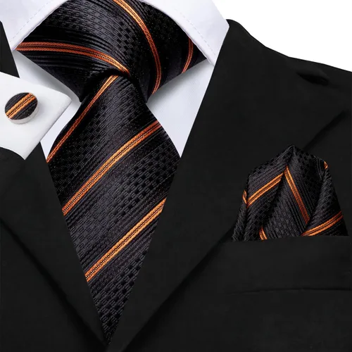 Vista 131 de Hi-Tie Corbatas de seda para hombre, diseño de cachemira a rayas, con bolsillo, gemelos cuadrados, conjunto formal de negocios