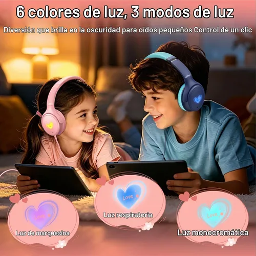 Vista 3 de Auriculares para niños con cable con micrófono HD, auriculares USB C Rosa