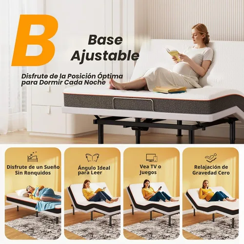 Vista 3 de Base de Cama Completa Ajustable con Masaje, Base de Cama Ajustable con Control Remoto Inalámbrico, Puertos USBX2, Luz Bajo la Cama, Altura Ajustable