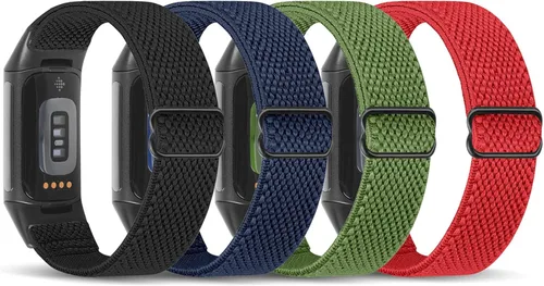 Vista 9 de enkic Bandas elásticas de nailon compatibles con Fitbit Charge 5, paquete de 4 correas elásticas suaves y ajustables, transpirables, correa