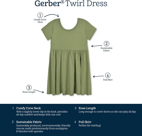Vista 6 de Gerber Vestido de manga corta con viscosa hecho con eucalipto para bebé y niña pequeña