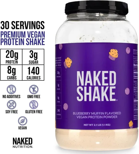 Vista 4 de NAKED Shake - Proteína en Polvo Sabor Muffin de Arándanos - Proteína a Base de Plantas con Sabor de Granjas de EE.UU. y Canadá con Aceite MCT, Sin