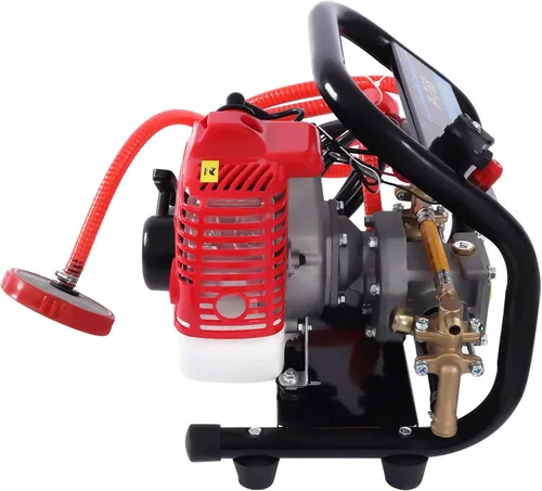 Vista 5 de Pulverizador de polvo de niebla de alta presión de 26CC de 2 tiempos, máquina de pulverización agrícola de gasolina de mano 0.9HP, pulverizador a