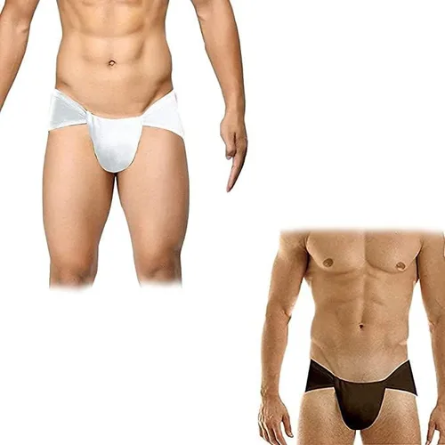 Vista 2 de AnNafi Langot Langoti tradicional indio para hombre, ropa interior de algodón Langot para hombre, ropa interior negra y crema