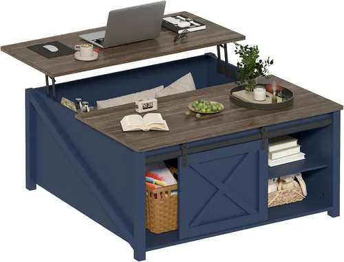 Vista 9 de PUKAMI Mesa de centro elevable con almacenamiento, mesa de centro de granja de 31.5 pulgadas para sala de estar, mesas de centro cuadradas con gran