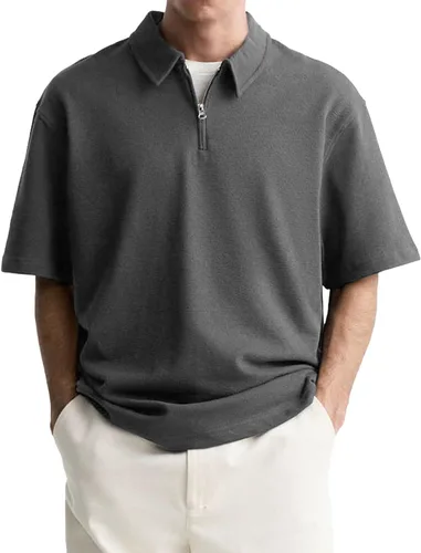Vista 7 de Camisas polo con cremallera para hombre, camiseta de cuello de moda de verano, talla grande, camisa de golf clásica lisa para exteriores, tops